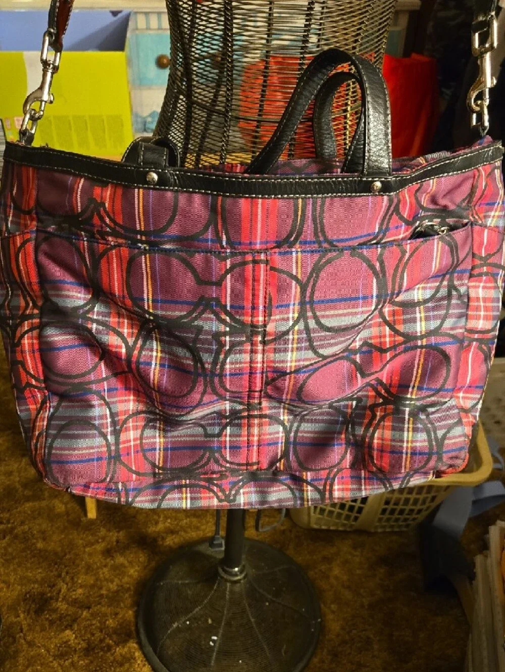 Coach Pink Plaid Signature Bag